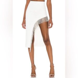 NBD White Crepe Robb Side Slit Crystal Fringe Skirt size XS